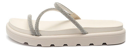 Sandália Papete Feminina Vizzano Flatform Off White Brilho