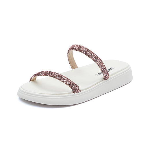 Sandália Papete Feminina Branco Off Tira Ouro Rosado Maxxi Glitter