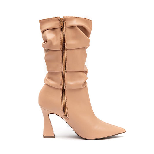 Bota Slouchy Salto Fino Nude