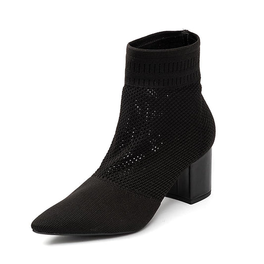 Bota Knit Salto Grosso Preta