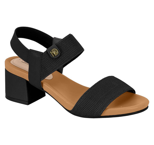 SANDALIA FEMININA CABEDAL TEXTIL PRETO 01/CAMEL 1165 7187.100.27520.96782-ELASTICO CANELADO/NP FLOAT NATURE