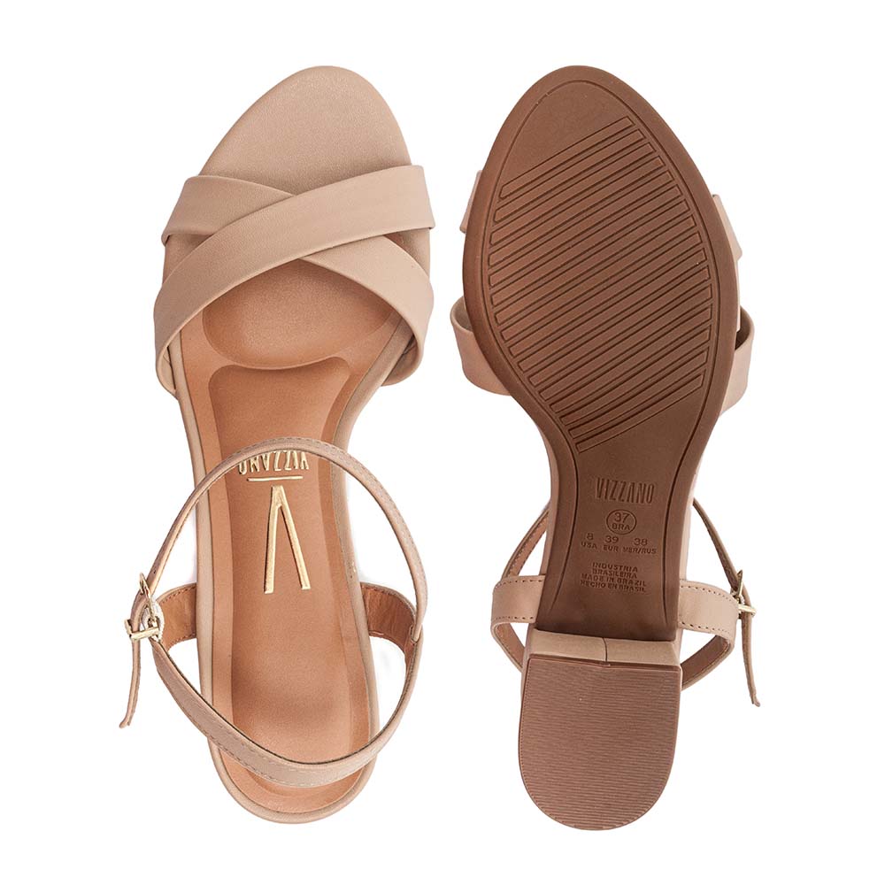 Sandália Feminina Vizzano Transpasse Salto Médio Grosso Bege