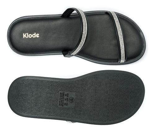 Sandália Feminina Klode Papete Flatform Preta Tiras Brilho