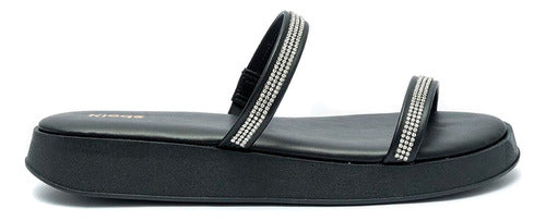 Sandália Feminina Klode Papete Flatform Preta Tiras Brilho