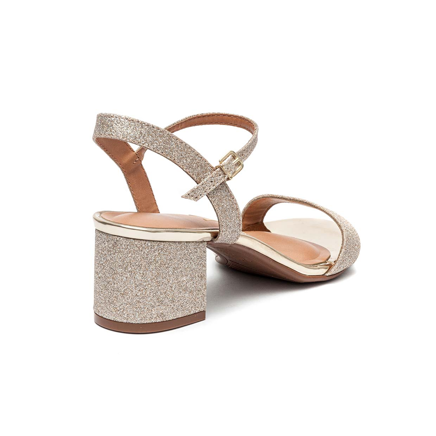 Sandália Feminina Vizzano Salto Grosso Dourado Tela Shine Paris/Glamour