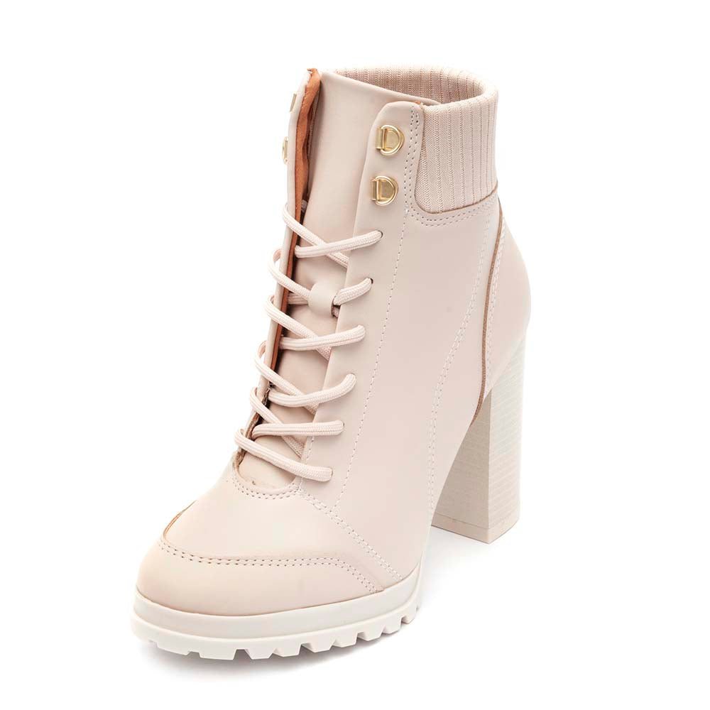 Bota Coturno Feminina Vizzano Salto Grosso Creme