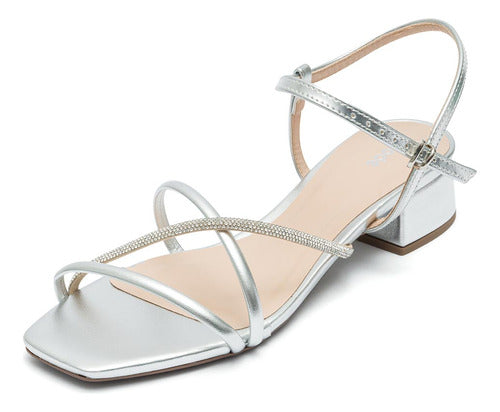 Sandália Feminina Klode Salto Médio Grosso Prata