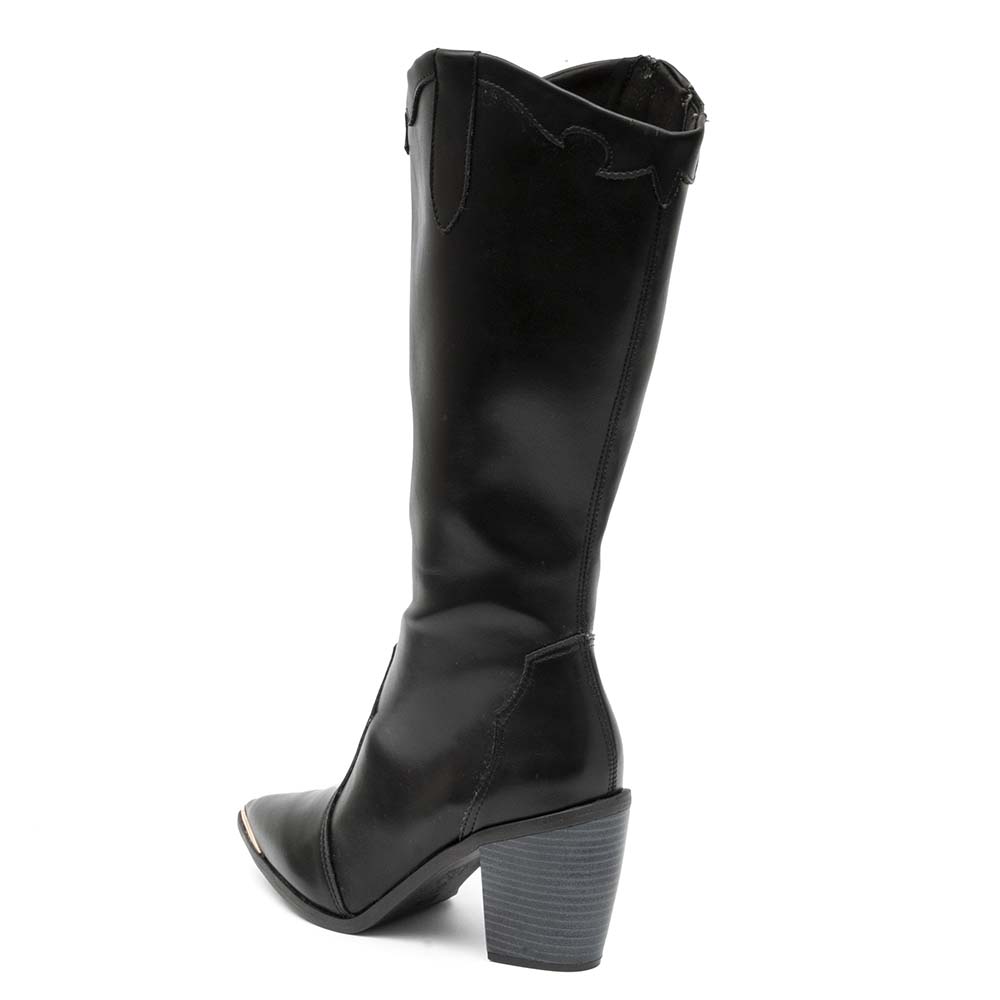 Bota Feminina Cano Longo Salto Grosso Preto