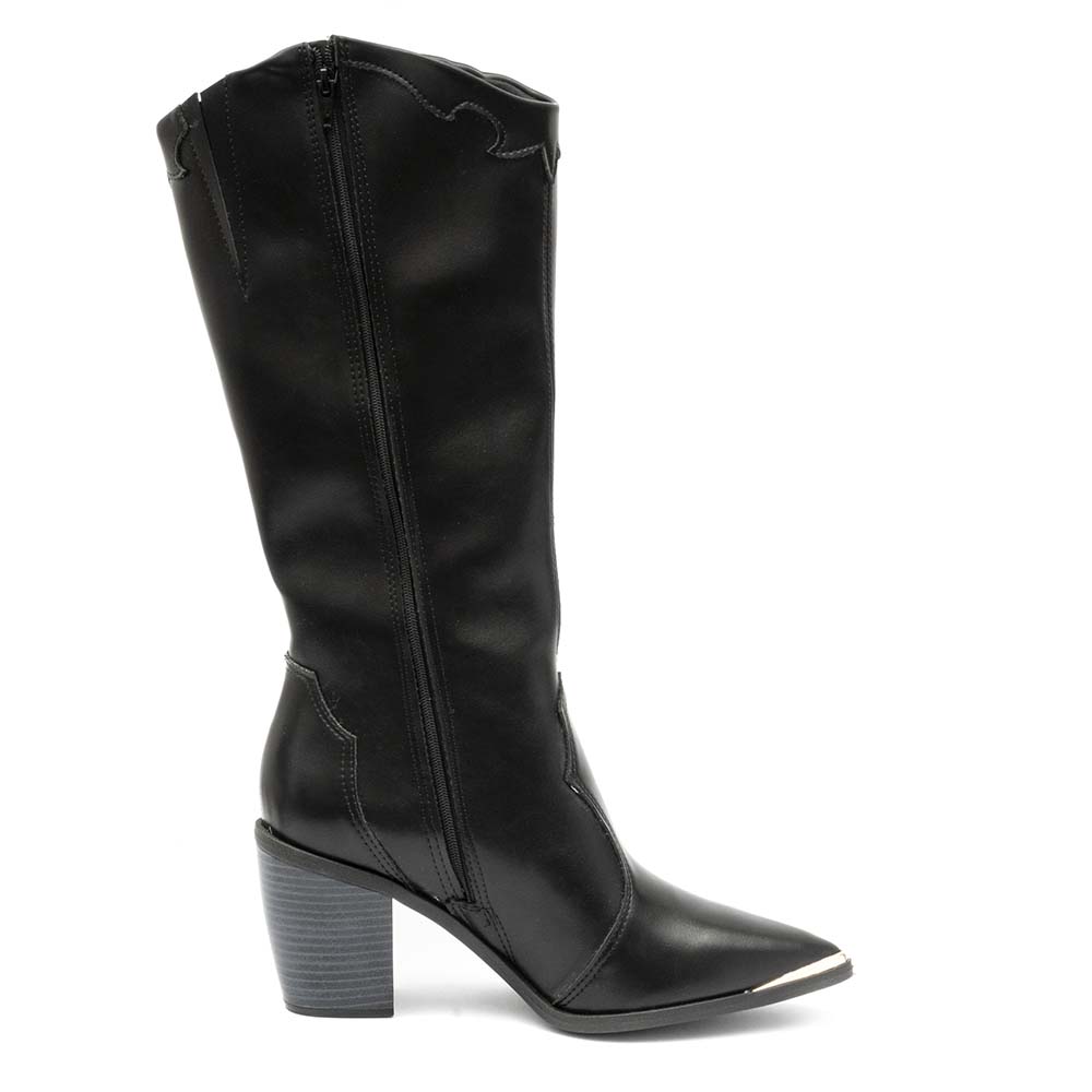 Bota Feminina Cano Longo Salto Grosso Preto