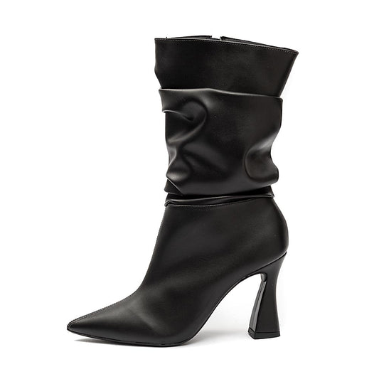 Bota Slouchy Salto Fino Preto