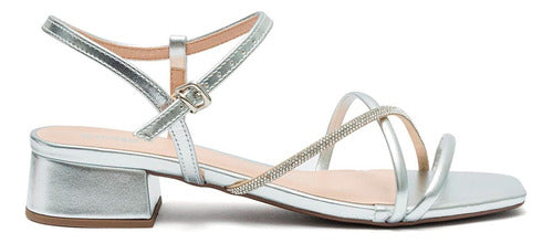 Sandália Feminina Klode Salto Médio Grosso Prata