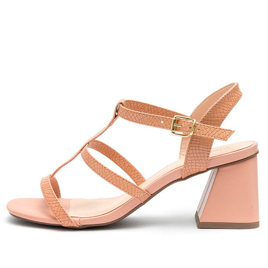 Sandália Feminina Klode Salto Médio Grosso Nude Tiras