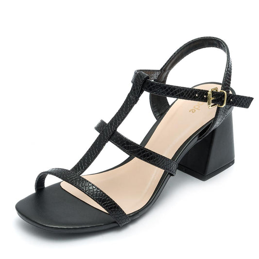 Sandália Feminina Klode Salto Médio Grosso Preta Tiras