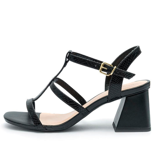 Sandália Feminina Klode Salto Médio Grosso Preta Tiras