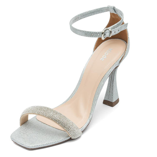 Sandália Femina Salto Alto Taça Klode Prata Brilhante