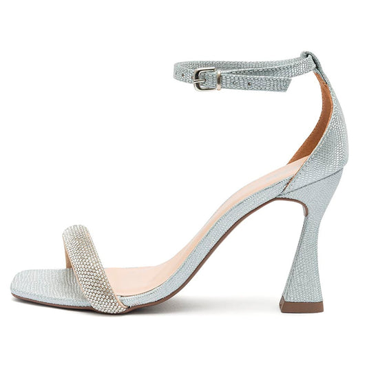 Sandália Femina Salto Alto Taça Klode Prata Brilhante