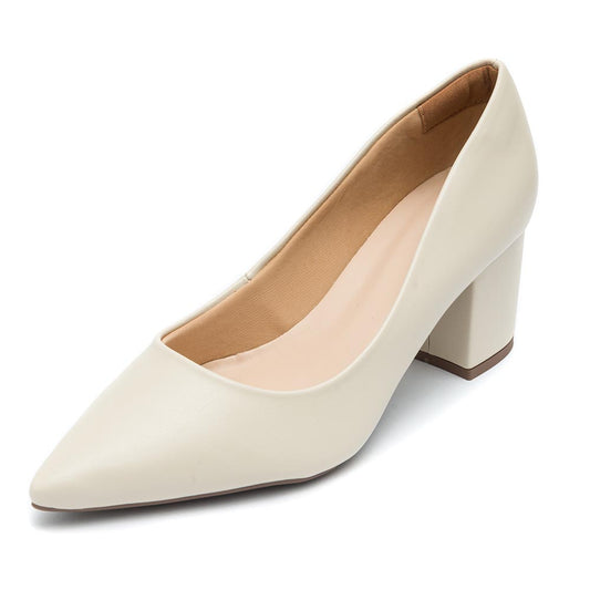 Sapato Scarpin Salto Grosso Bege Feminino