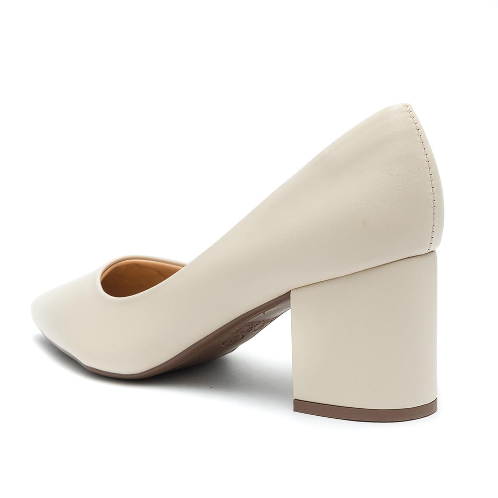 Sapato Scarpin Salto Grosso Bege Feminino