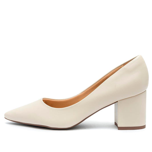 Sapato Scarpin Salto Grosso Bege Feminino