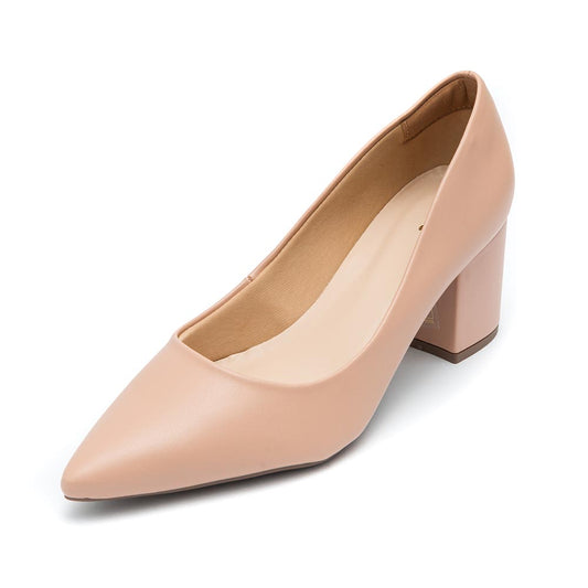 Sapato Scarpin Salto Grosso Nude Feminino