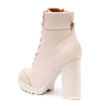 Bota Coturno Feminina Vizzano Salto Grosso Creme