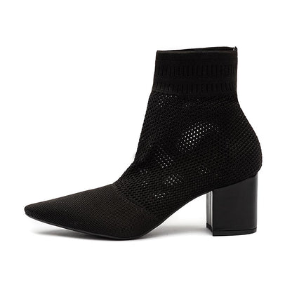 Bota Knit Salto Grosso Preta