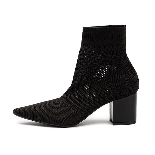 Bota Knit Salto Grosso Preta