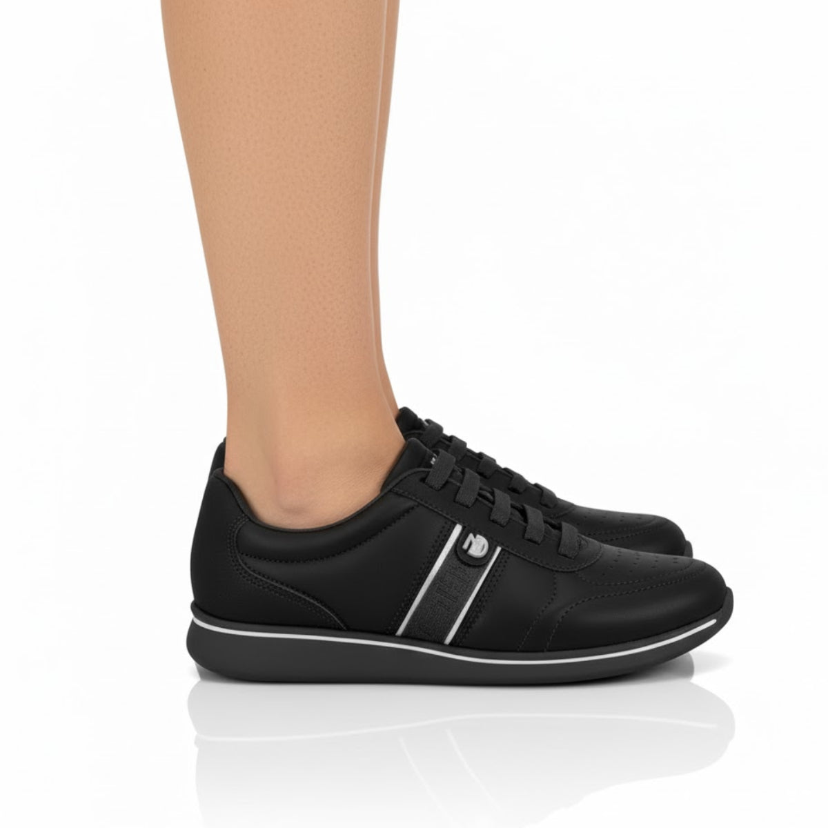 TENIS FEM PRETO 01/PRATA 7358.233.27897.17131-NP PELE STRECH/NP FLOA NAT/MET PREM