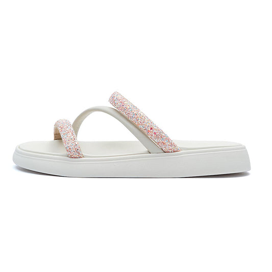 Sandália Papete Feminina Branco Off Tiras Strass Maxxi Glitter