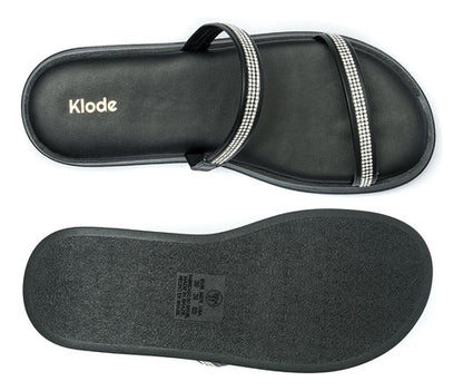 Sandália Feminina Klode Papete Flatform Preta Tiras Brilho