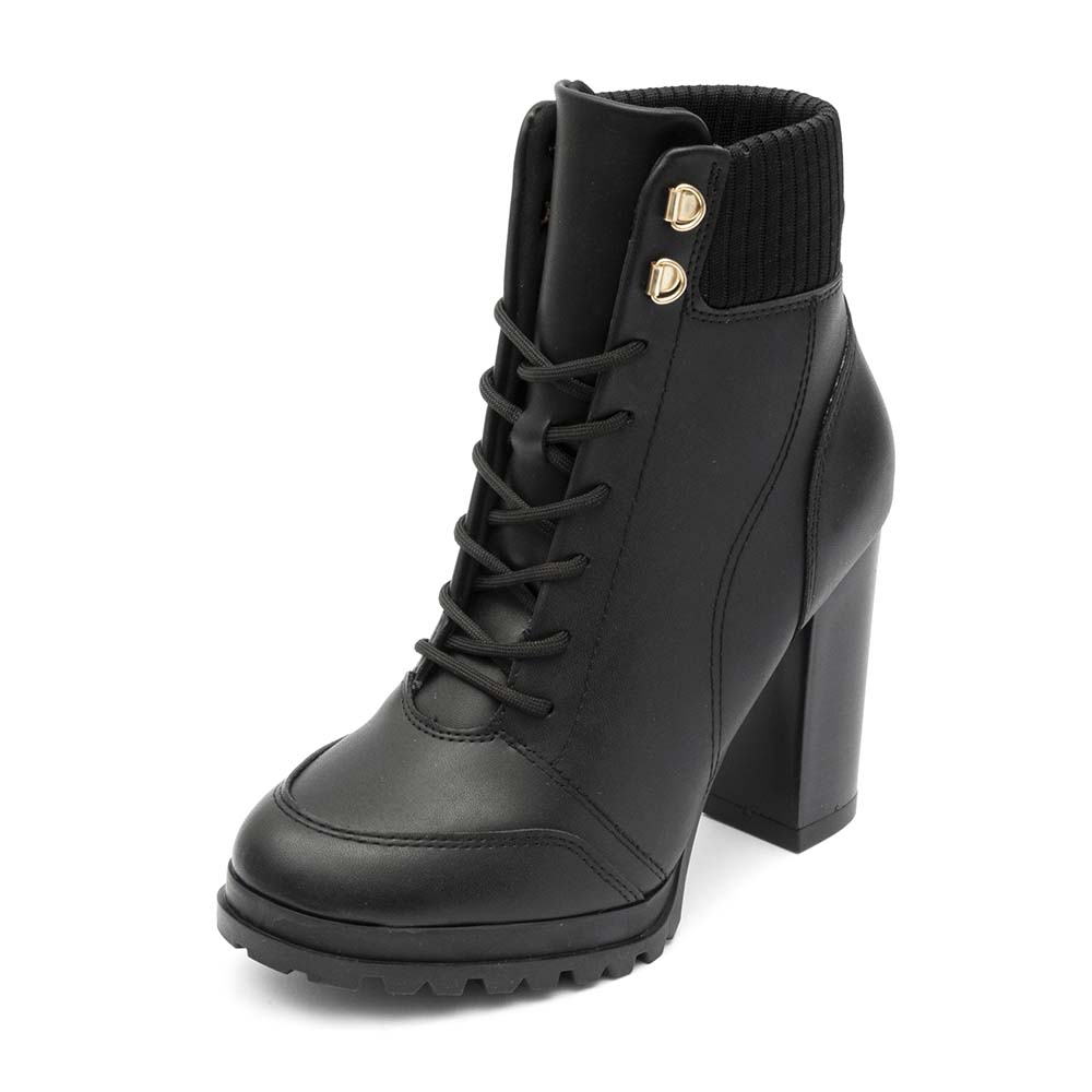 Bota Coturno Feminina Vizzano Salto Grosso Preta
