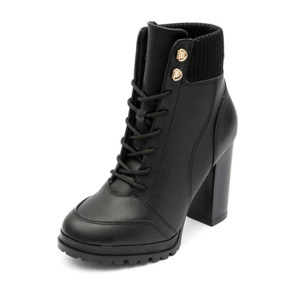 Bota Coturno Feminina Vizzano Salto Grosso Preta