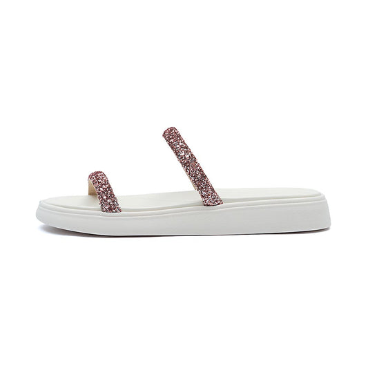 Sandália Papete Feminina Branco Off Tira Ouro Rosado Maxxi Glitter