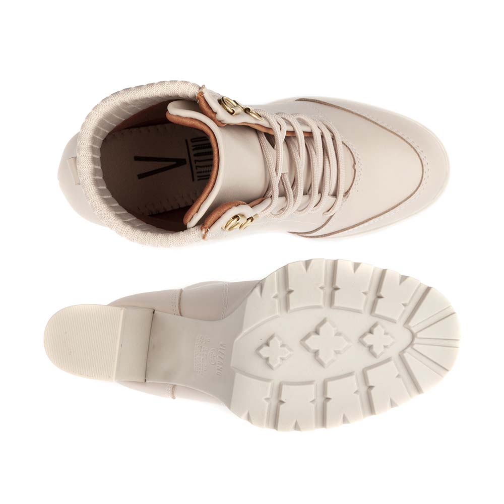 Bota Coturno Feminina Vizzano Salto Grosso Creme
