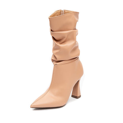 Bota Slouchy Salto Fino Nude
