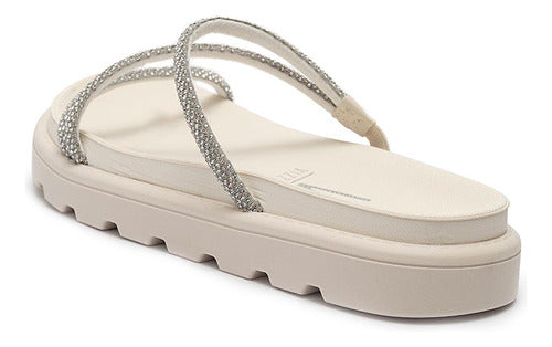 Sandália Papete Feminina Vizzano Flatform Off White Brilho