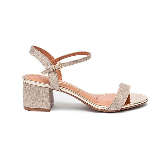 Sandália Feminina Vizzano Salto Grosso Dourado Tela Shine Paris/Glamour