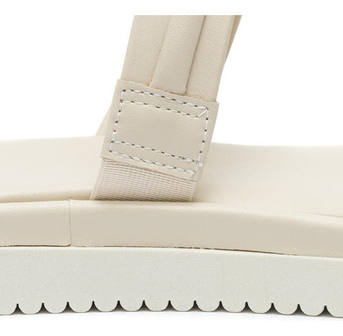 Sandália Feminina Klode Papete Flatform Tiras Bege