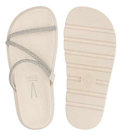 Sandália Papete Feminina Vizzano Flatform Off White Brilho