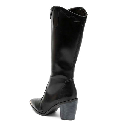 Bota Feminina Cano Longo Salto Grosso Preto