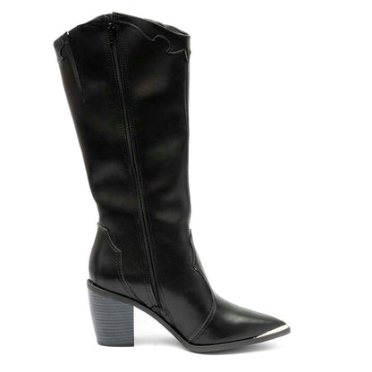 Bota Feminina Cano Longo Salto Grosso Preto