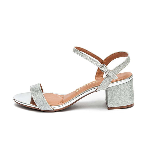 Sandália Feminina Vizzano Salto Grosso Prata Tela Shine Paris/Glamour