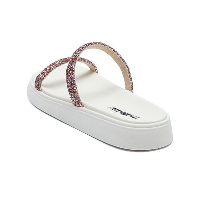 Sandália Papete Feminina Branco Off Tira Ouro Rosado Maxxi Glitter