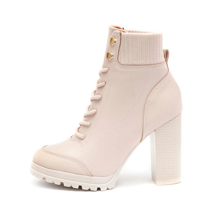 Bota Coturno Feminina Vizzano Salto Grosso Creme