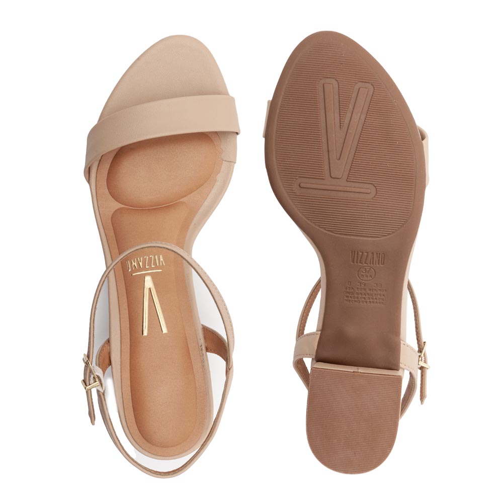 Sandália Vizzano Salto Grosso Bege Feminina