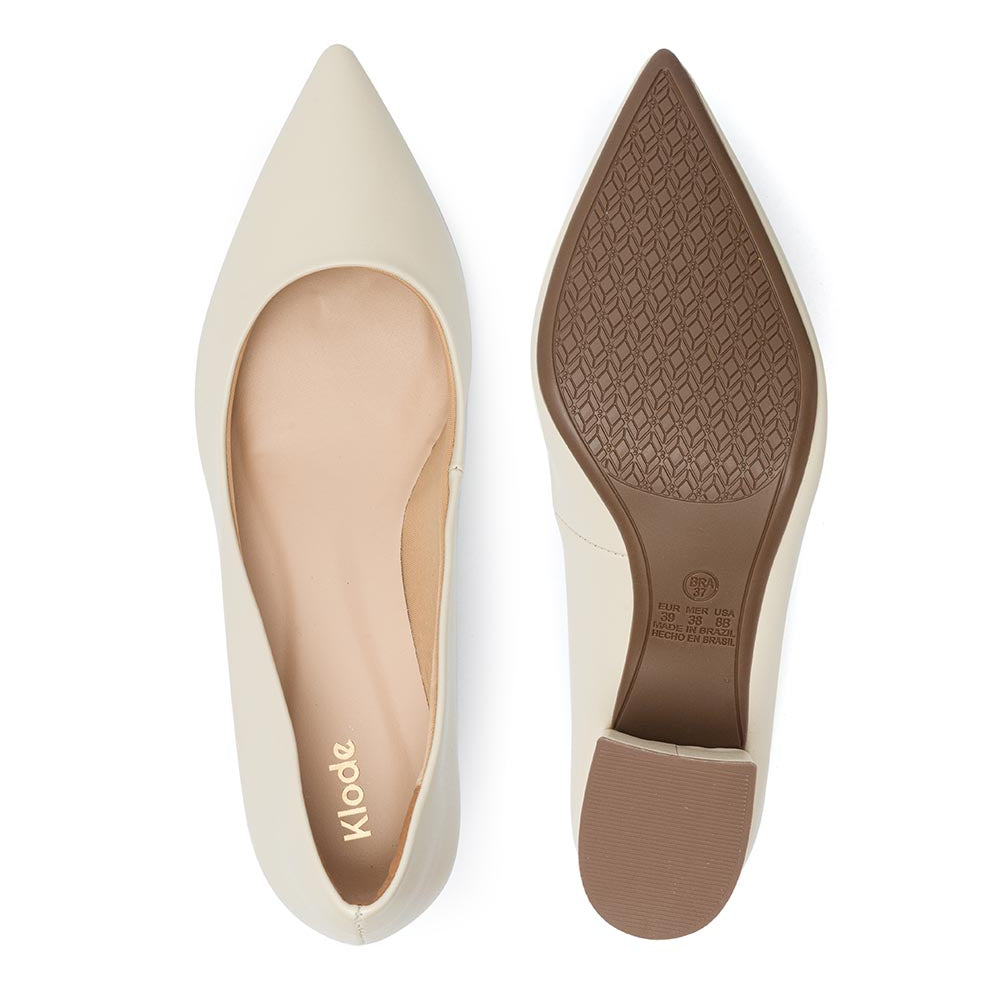 Sapato Scarpin Salto Grosso Bege Feminino